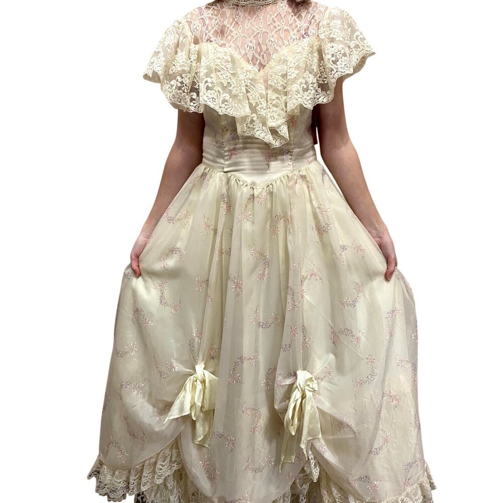 Vintage 80s Gunne Sax Jessica McClintock Lace Prairie Wedding Prom Maxi Dress 11